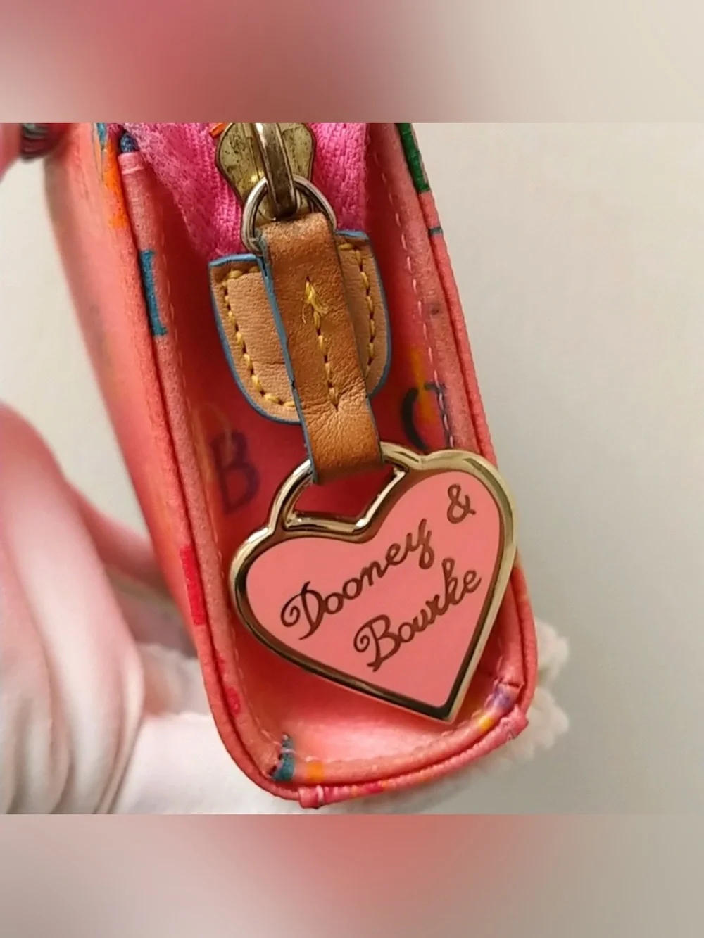 2000s Vintage Dooney And Bourke Pink Rainbow Zip Pouch Wallet